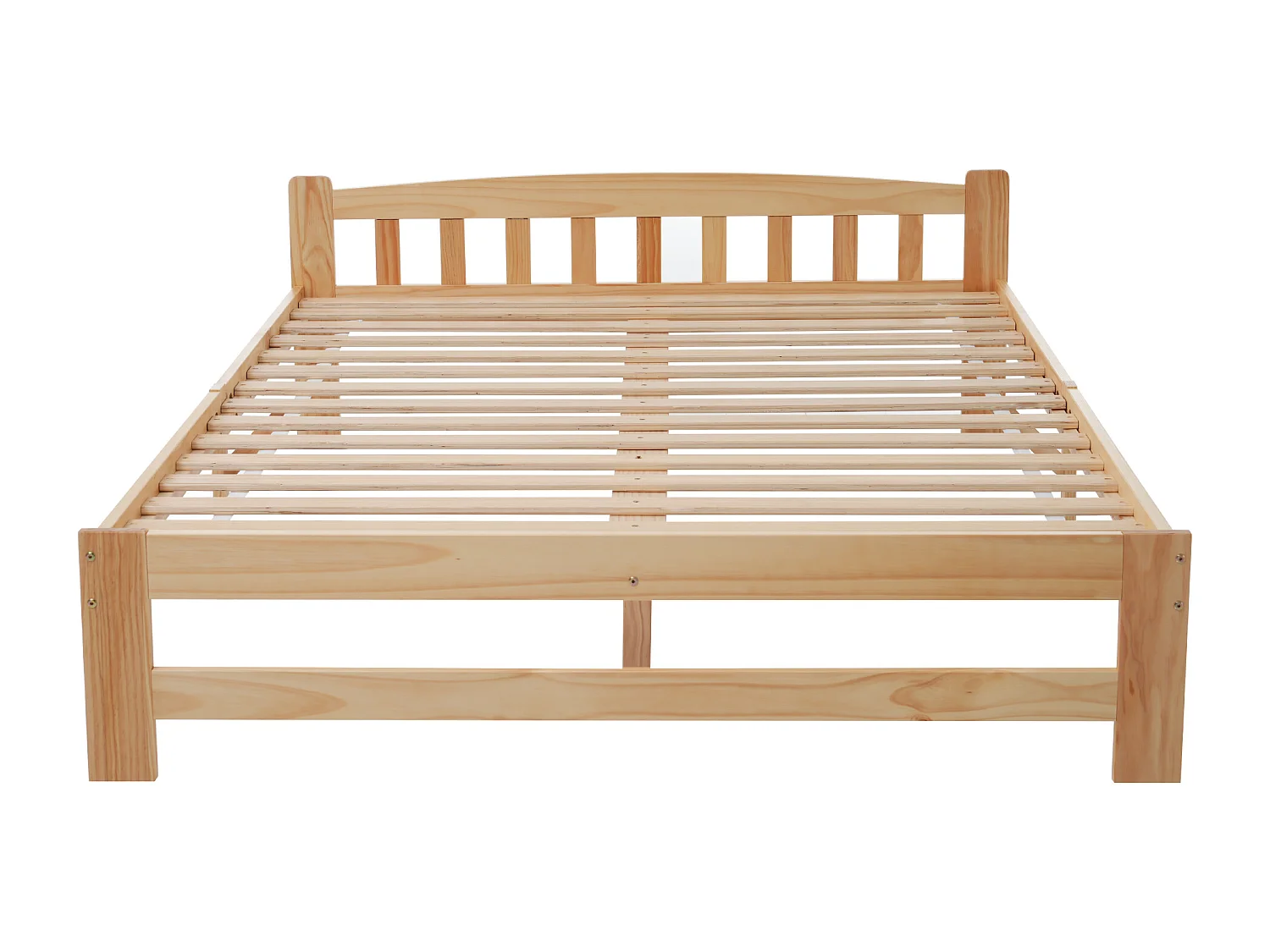 Lit double en bois massif, cadre en pin avec pied central, tête et pied de lit MDF, blanc et naturel, 140x200 cm (205x146x55 cm)  Détails du produit (format HTML) :