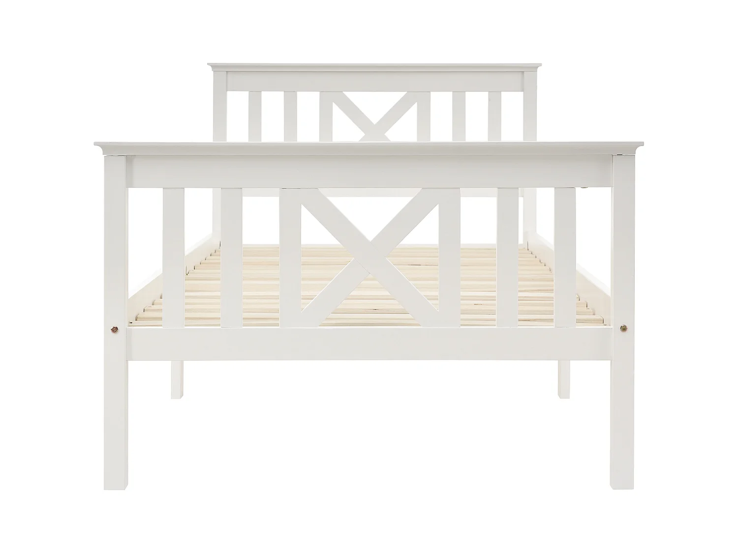 Eenpersoonsbed van massief hout met lattenbodem en hoofdbord, wit grenen (90x200x82 cm)