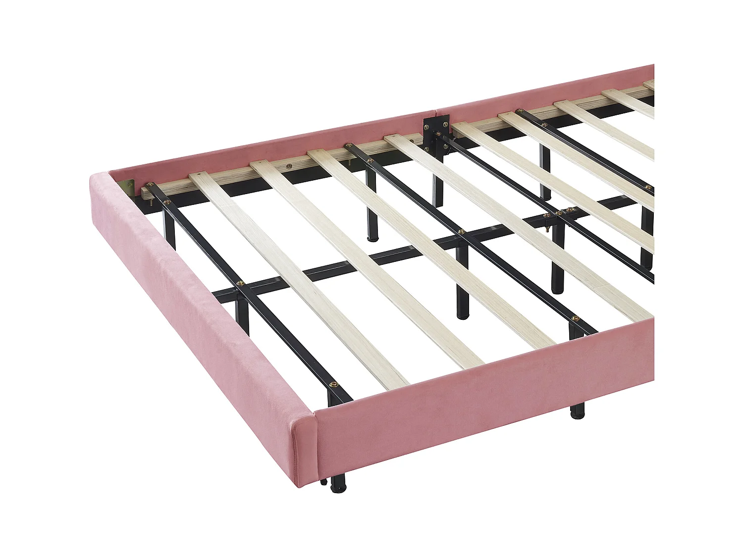 Lit double 140x200cm, cadre flottant avec LED, revêtement velours rose, design tête de lit (210x151x122cm)