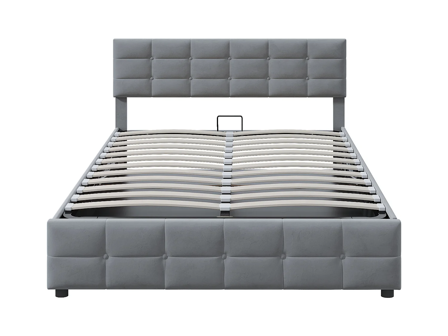 Lit 180x200cm, sommier à lattes, coffre hydraulique, velours hollandais gris (203x183.5x97.5cm)