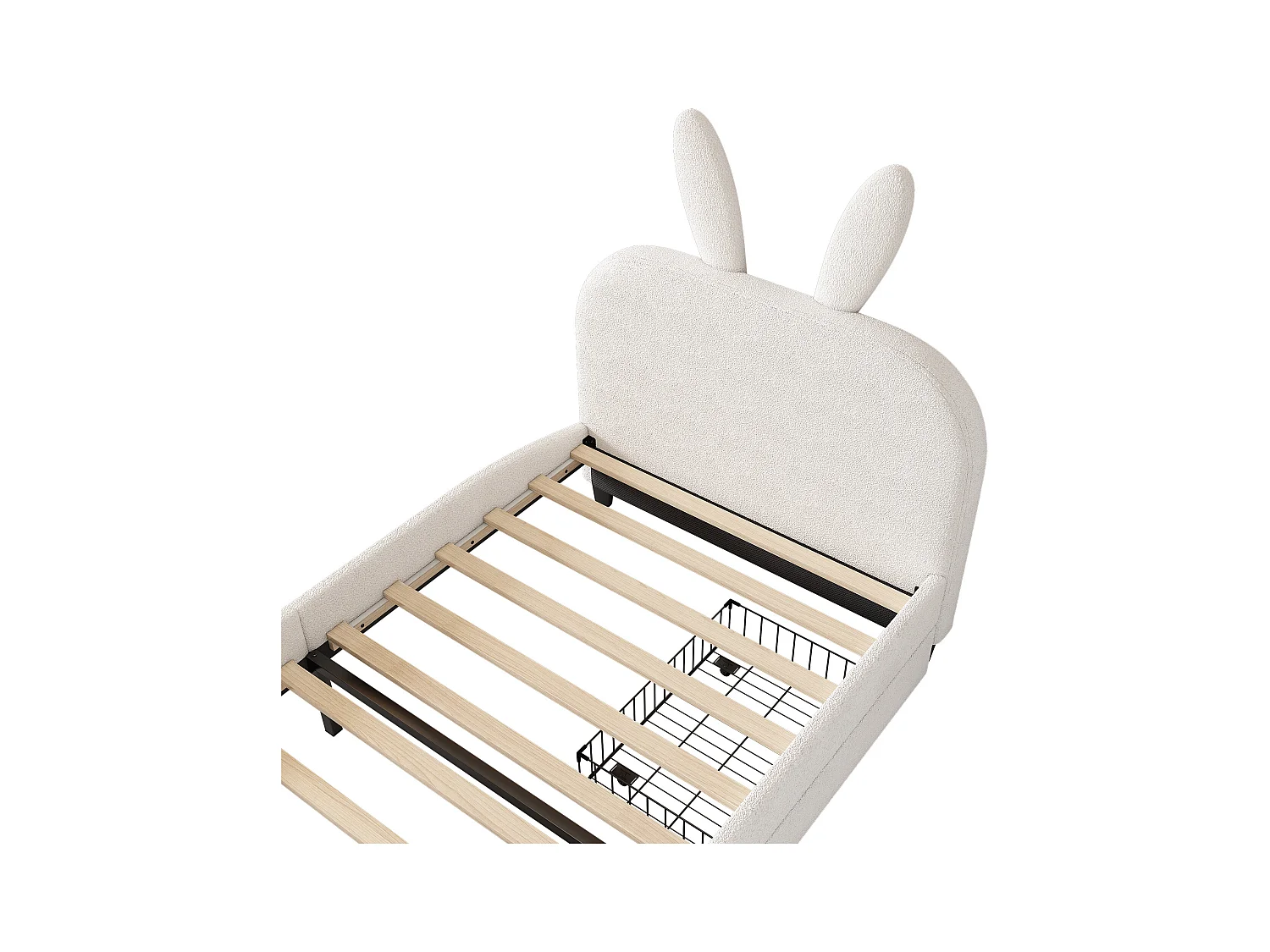 Letto piano 90\200 cm, a forma di coniglio dei cartoni animati, con 2 cassetti, in resistente pelliccia di agnello, peluche, bianco (213x101x116 cm)