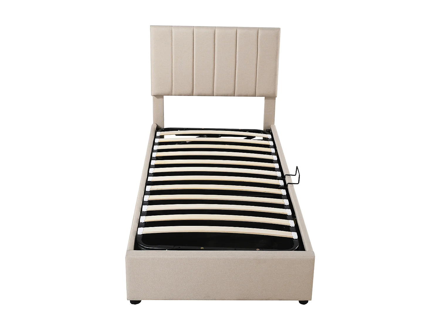 Letto contenitore idraulico per bambini, tessuto di lino beige, imbottitura morbida, multifunzionale (203x90x105cm)