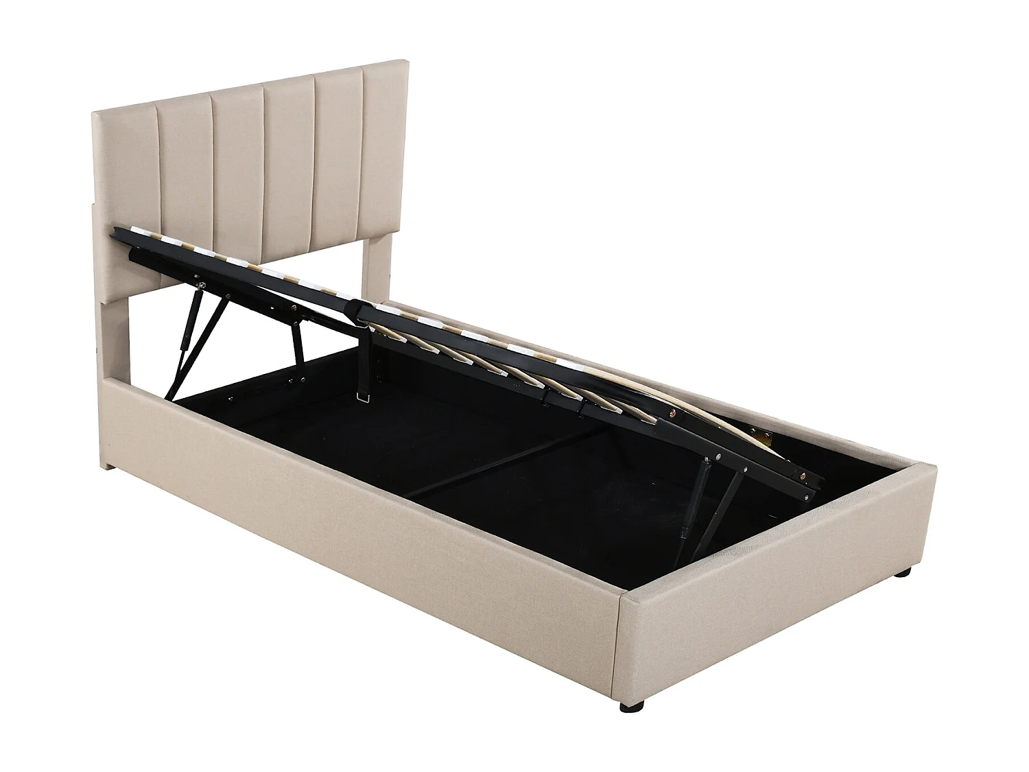 Letto contenitore idraulico per bambini, tessuto di lino beige, imbottitura morbida, multifunzionale (203x90x105cm)