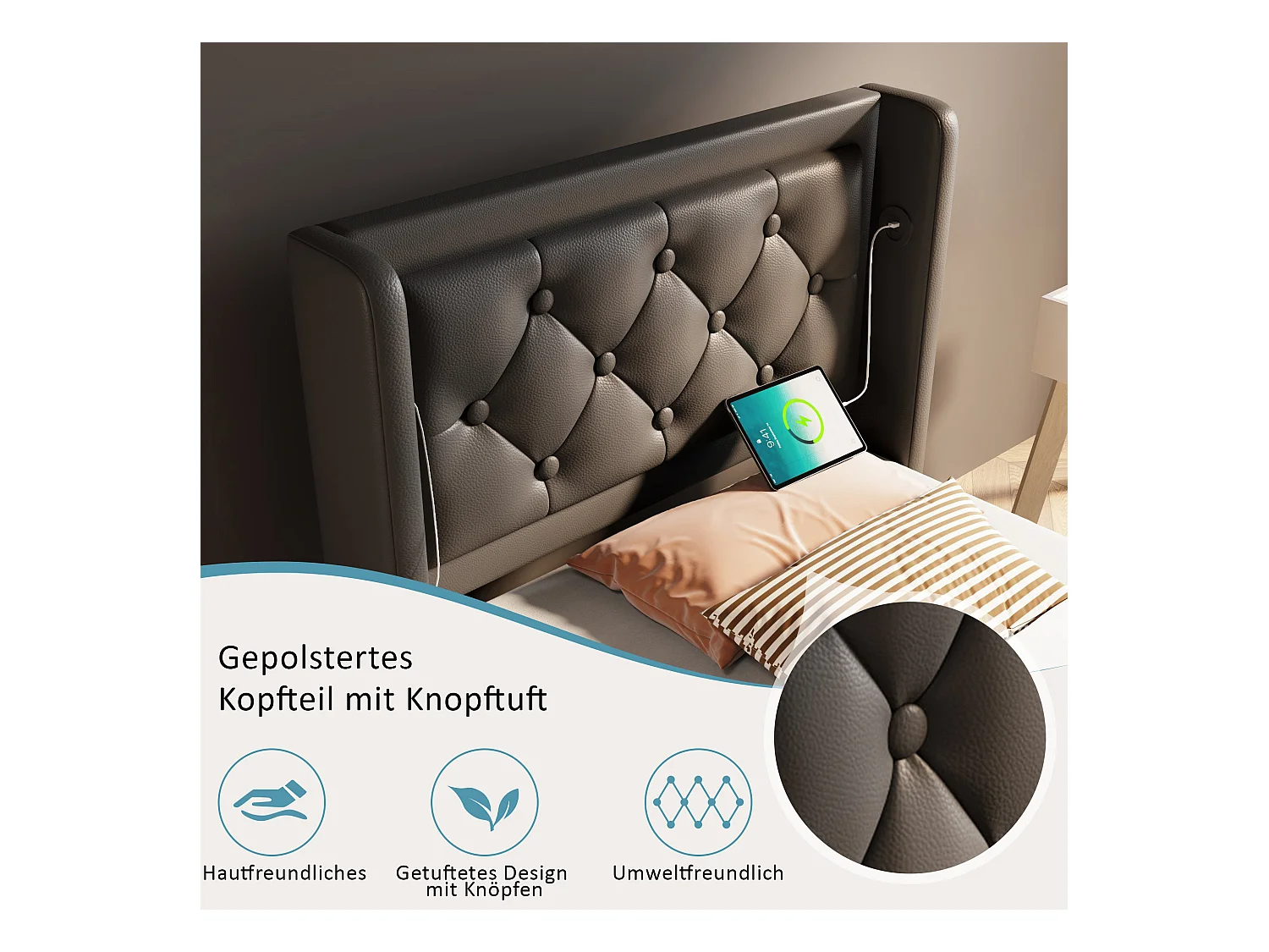 Eenpersoonsbed 90\200 cm, zwart PU, bed met hydraulische opbergruimte, hoofdeinde met USB-aansluitingen, 3-zijdige LED-verlichting (210x100x101 cm)