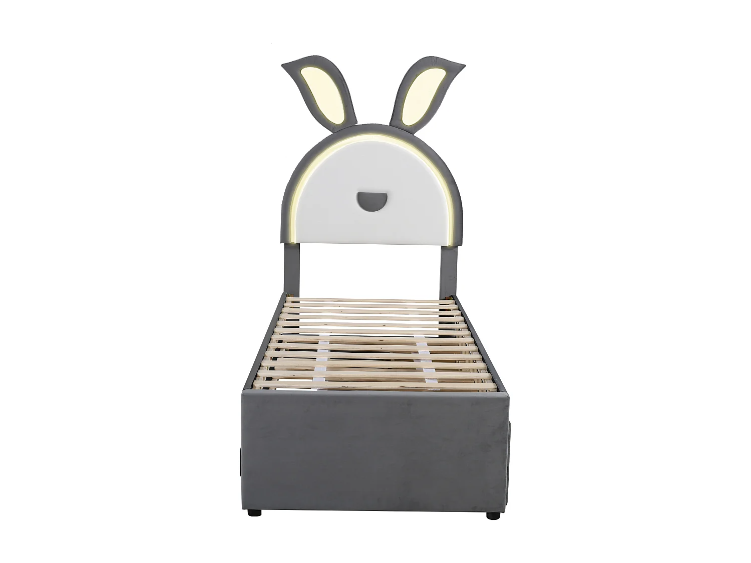 Lit enfant velours multifonction avec tiroir, lit gigogne et LED, gris (200x90x167cm)