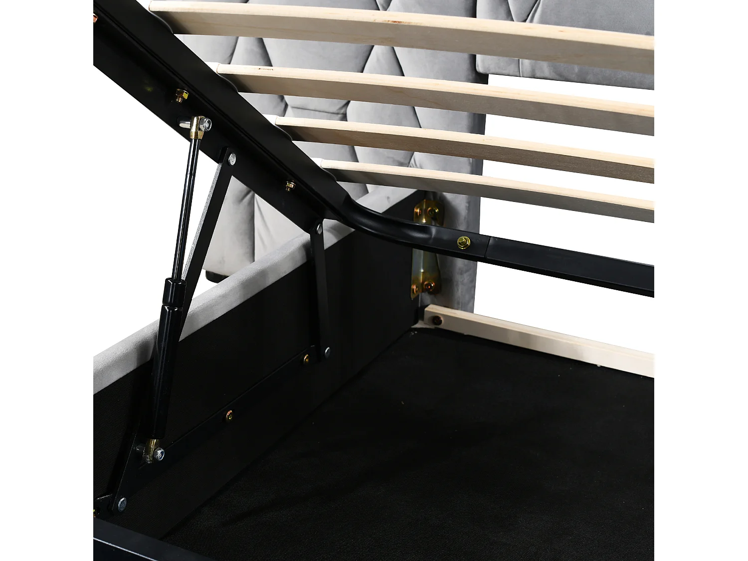 Lit rembourré élégant 160x200 cm, grande tête de lit, velours avec LED et prise USB, coffre hydraulique, gris classique (206x243.5x100 cm)