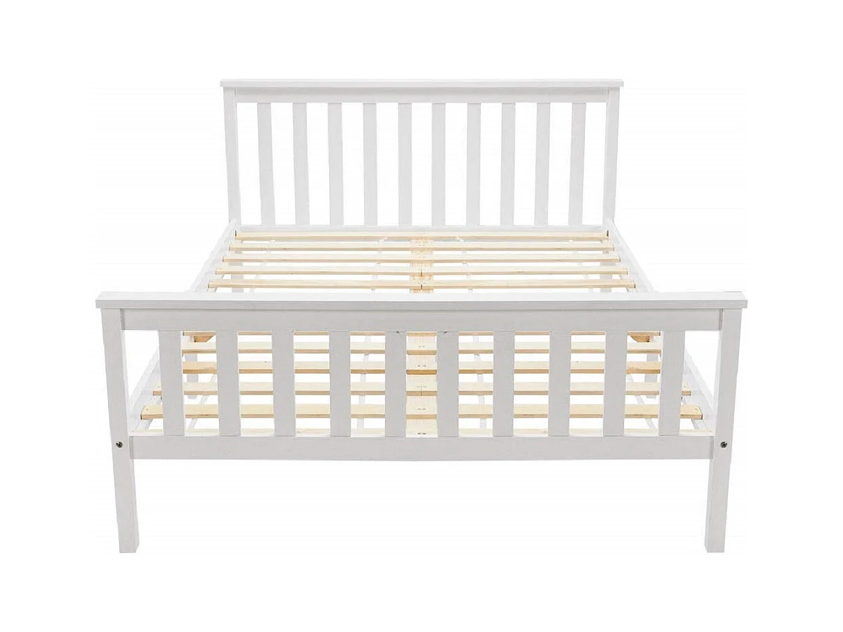 Lit double en bois massif avec sommier à lattes, pin blanc, design stable et minimaliste (148x208x82cm)