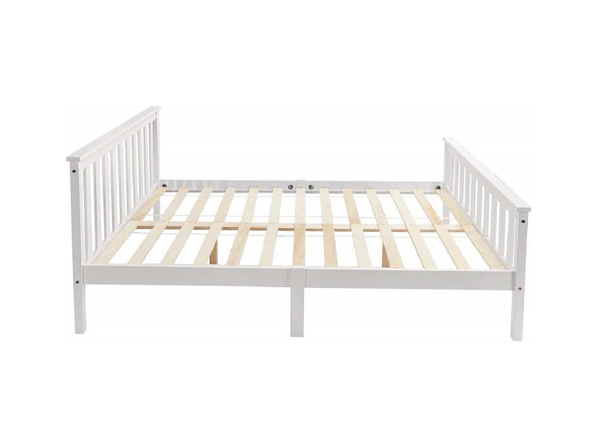 Lit double en bois massif avec sommier à lattes, pin blanc, design stable et minimaliste (148x208x82cm)