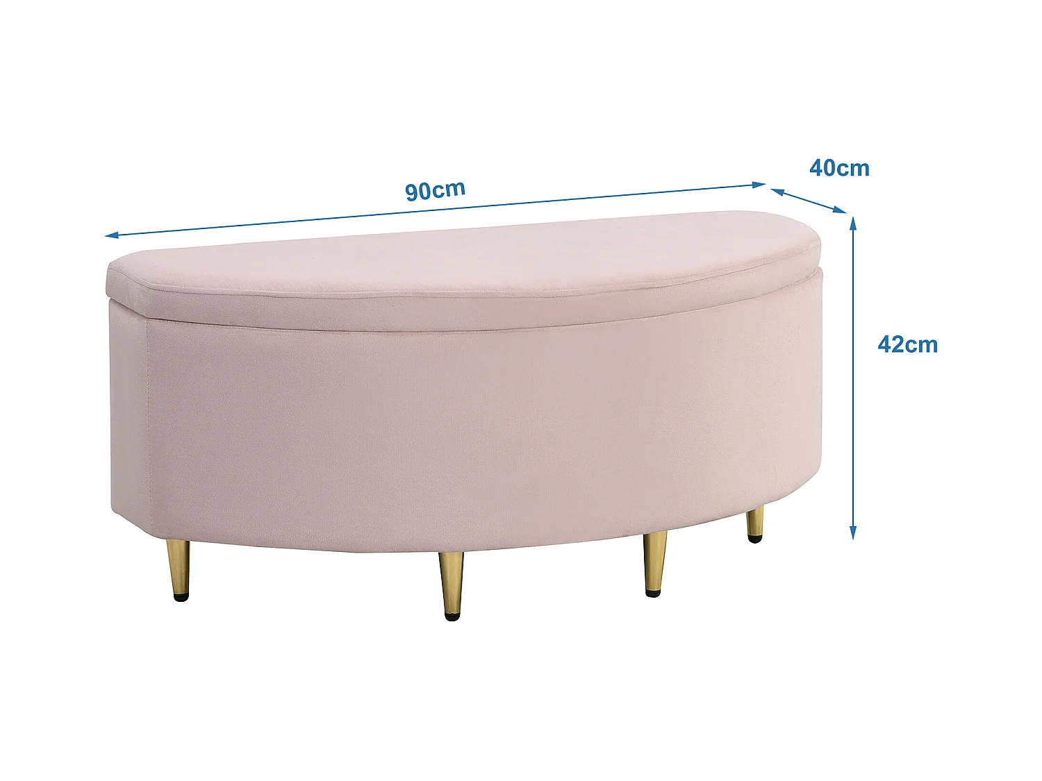 Panca contenitore in velluto con contenitore e gambe in metallo, ideale per ingresso, soggiorno o camera da letto, rosa (90x40x42 cm)