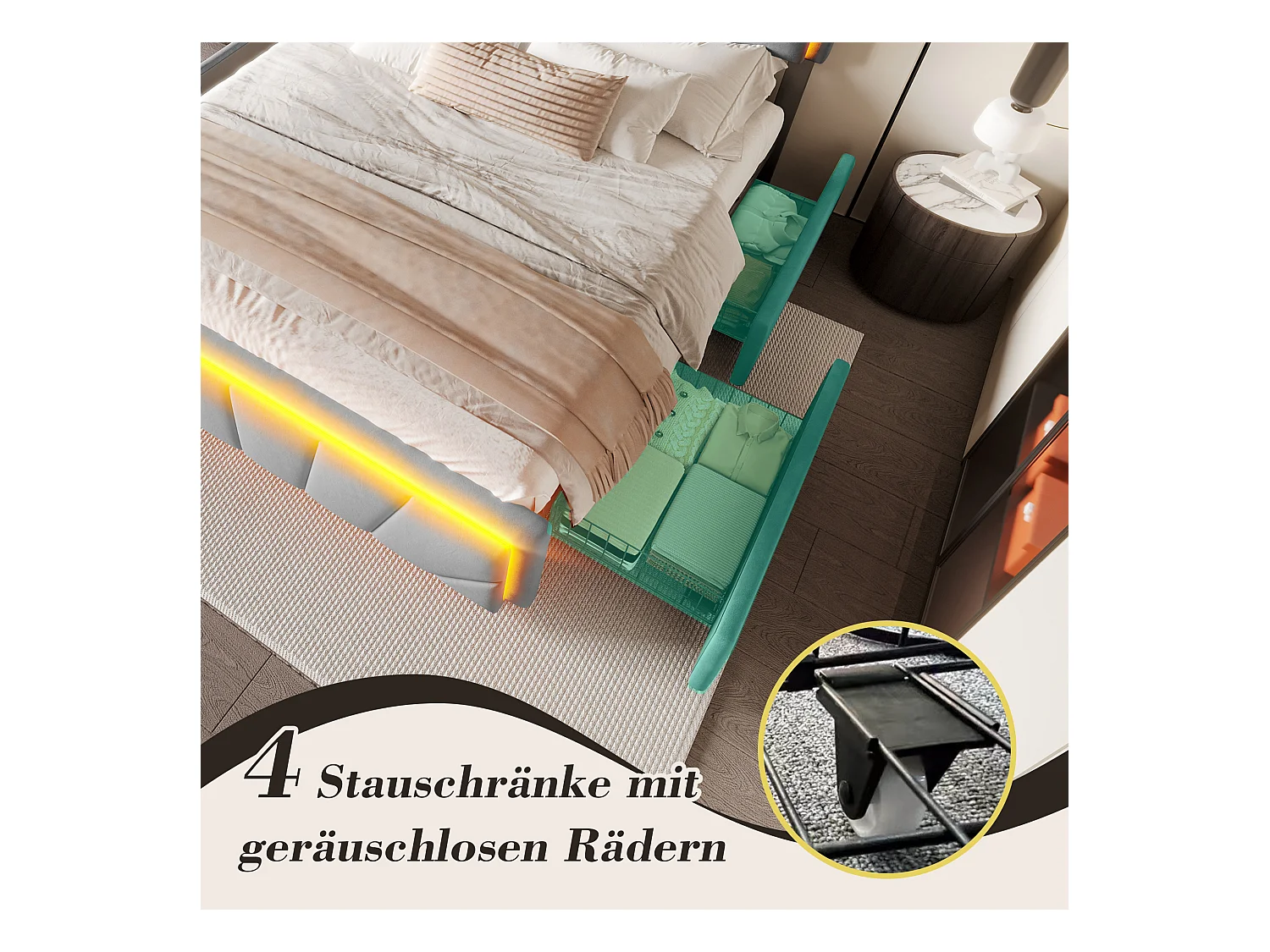 Letto moderno 140x200 cm con testiera geometrica, LED, 2 cassetti portaoggetti, porte USB Type-C, altezza regolabile (148,5x200x106 cm)