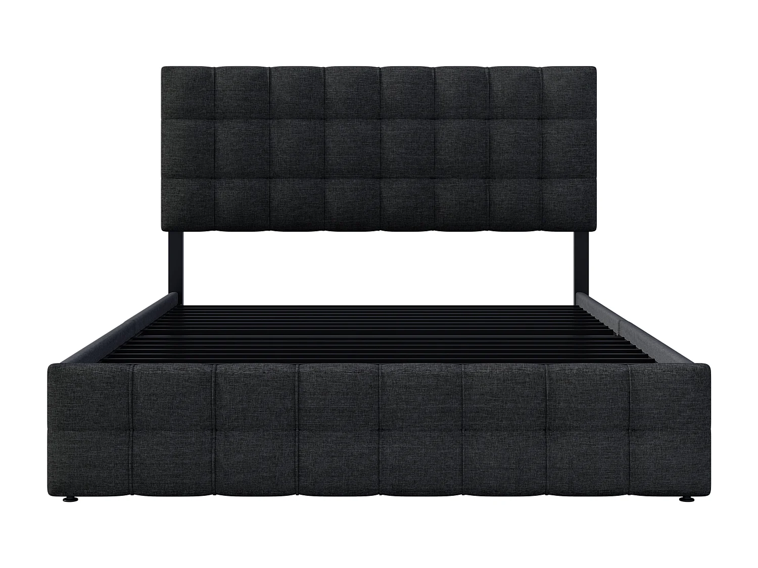 Letto con 4 cassetti contenitore, letto matrimoniale con rete a doghe, design moderno con testiera regolabile, tessuto in lino, nero (140x200 cm)