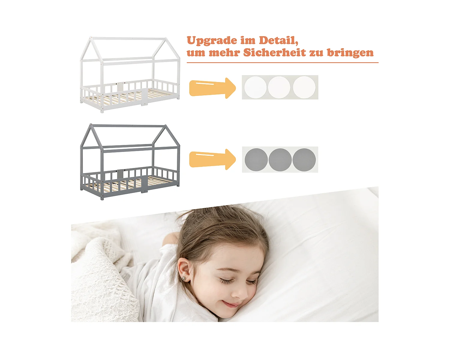 Lit enfant forme maison avec sommier à lattes et protection anti-chute, pin massif blanc, avec tableau effaçable (97x207x140.5cm)