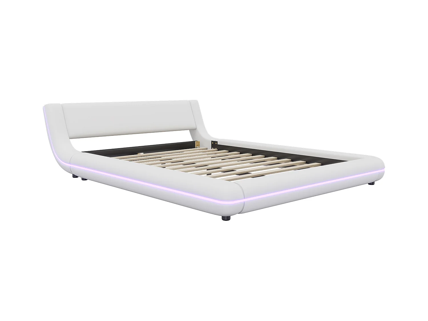 Lit 140x200 cm, lit bas, LED ambiant, PU, blanc (236.5x159x60.5 cm)