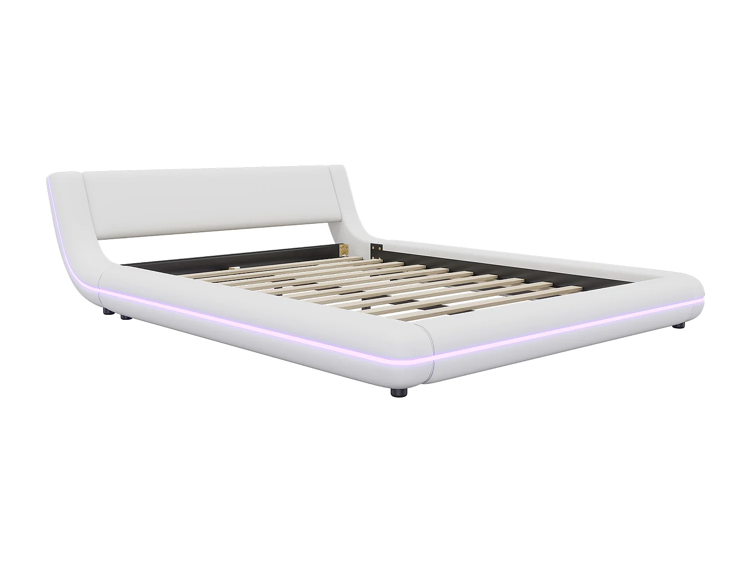 Lit 140x200 cm, lit bas, LED ambiant, PU, blanc (236.5x159x60.5 cm)