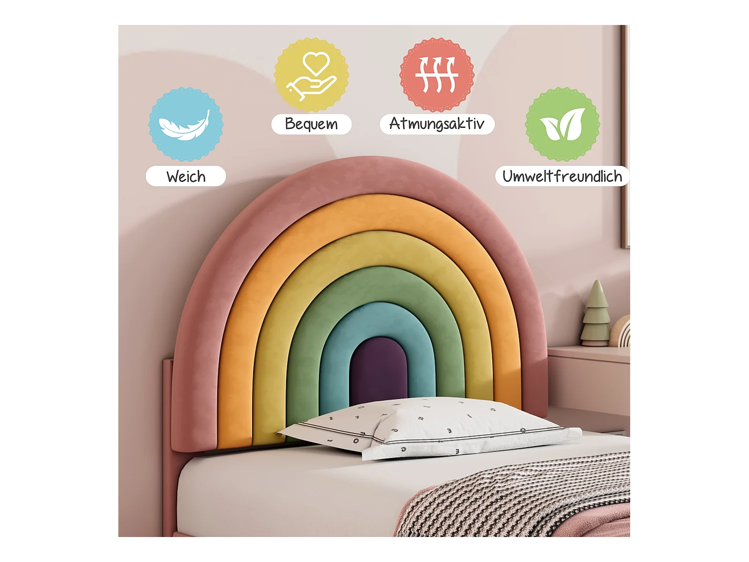 Lit avec tête de lit réglable, 90x200 cm, avec sommier à lattes, design moderne, velours, rose