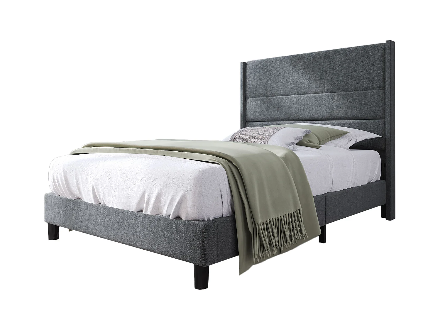 Letto imbottito dal design moderno, testiera imbottita, struttura in lino grigio, 90x200cm (90x200x111cm)