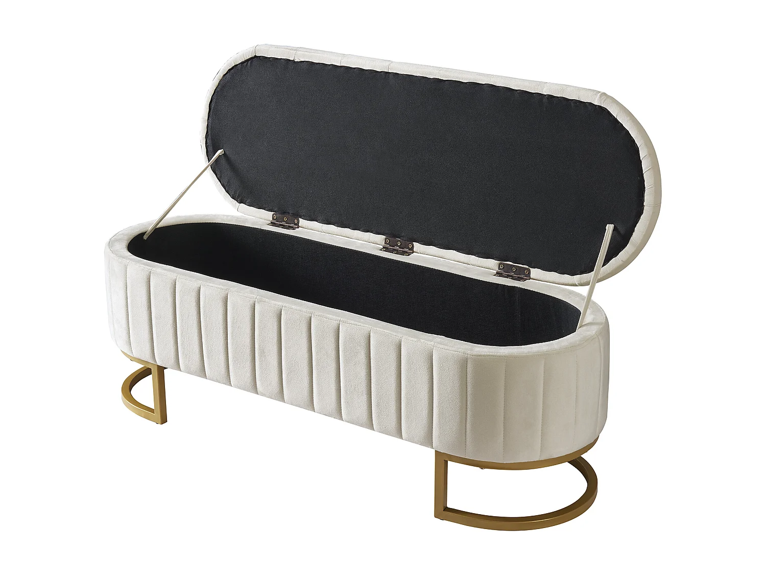 Pouf contenitore e panca con funzione letto, 120x40 cm, panca imbottita con vano contenitore, tessuto in velluto beige (120x39,9x41,9 cm)