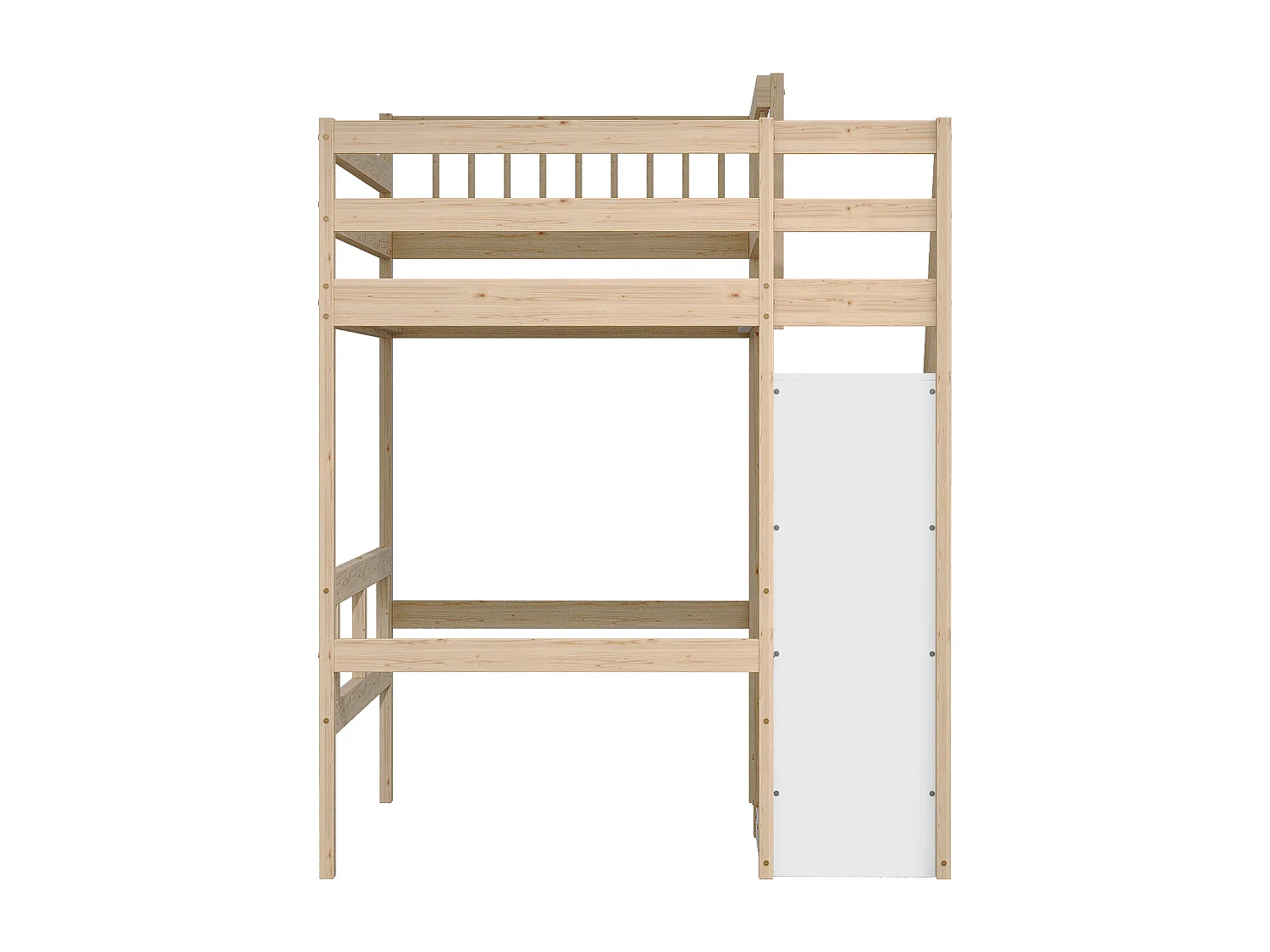 Kinderbed 90x200 cm met opbergruimte, ladder met vakken, massief houten frame, natuurlijke kleur (205x133,5x173 cm)