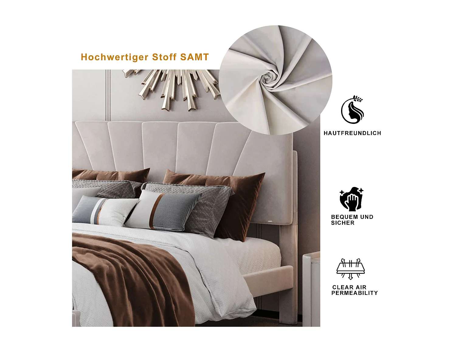 Letto 140x200cm con cassetto contenitore, rete a doghe, testiera regolabile, morbido velluto beige (208x145x106cm)