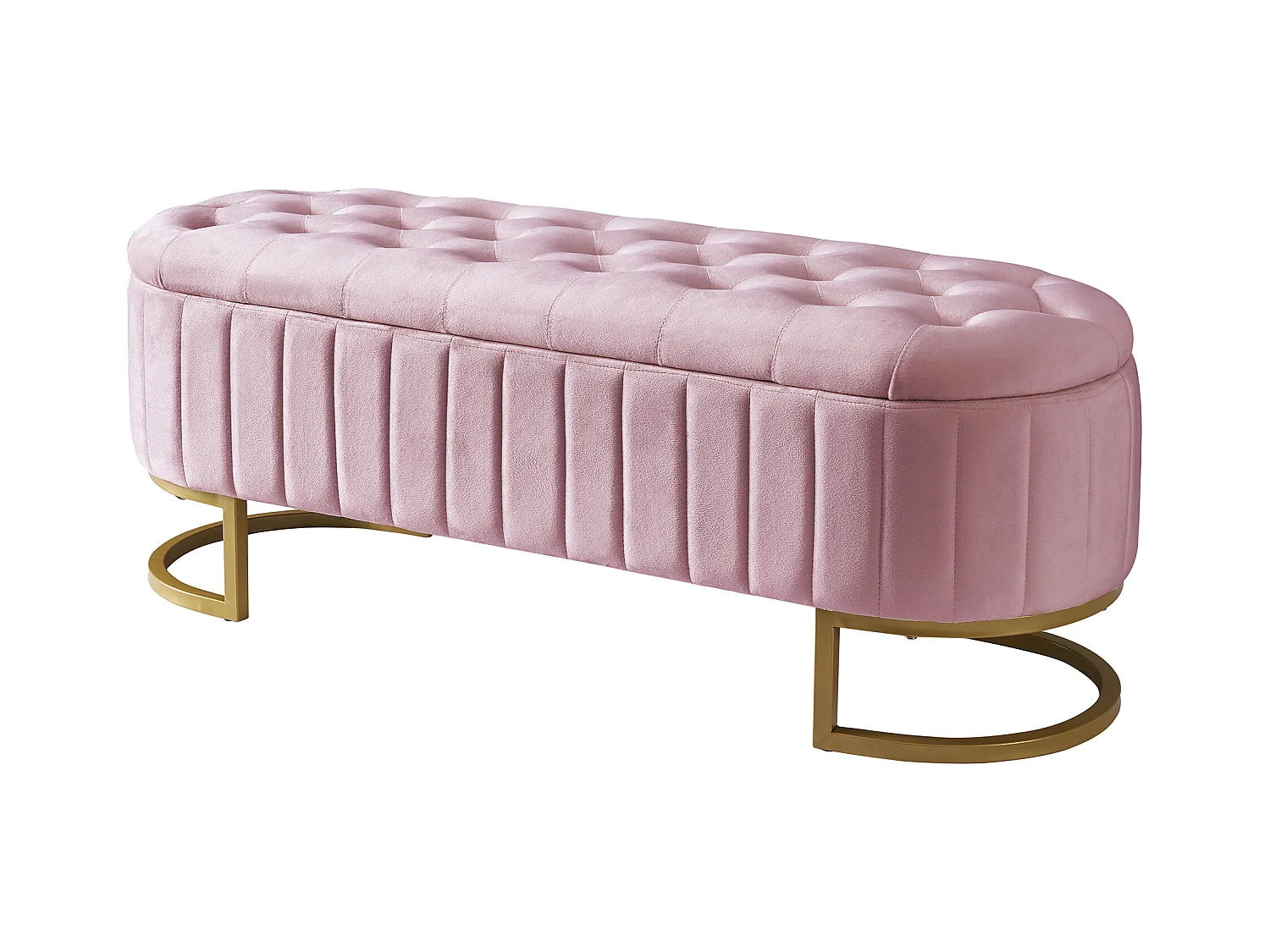 Opbergpoef en bank 120x40 cm, poef met opbergruimte, bank met fluwelen zitting, kleur roze (120x40x41,9 cm)