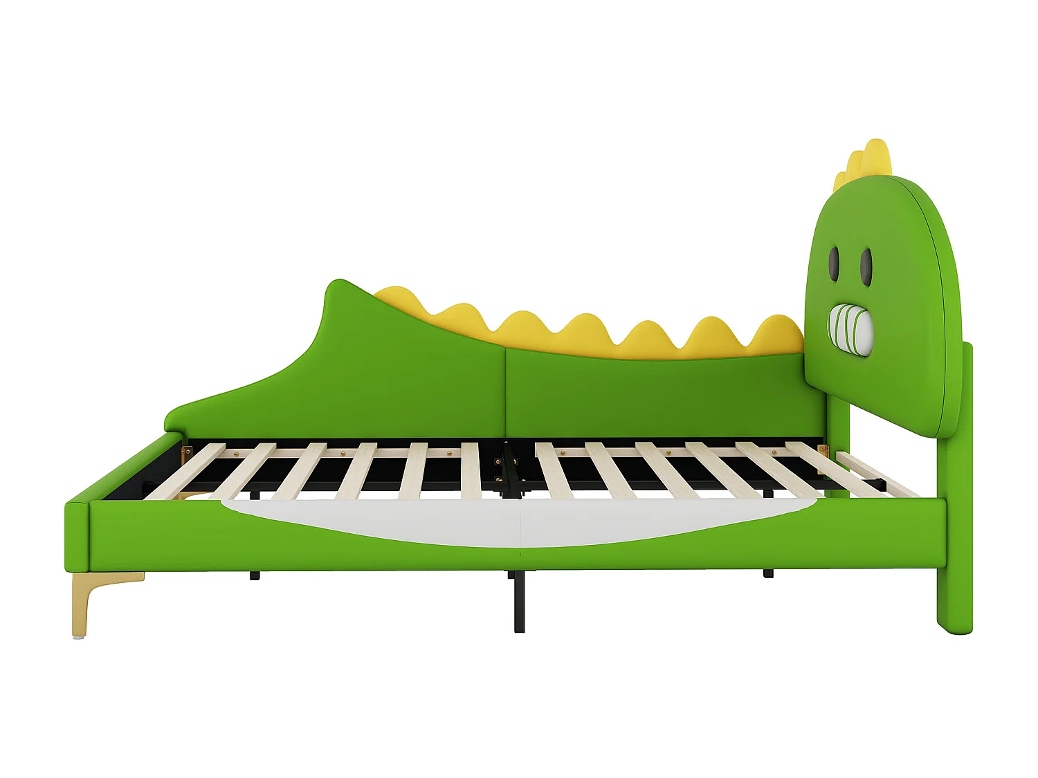 Lit enfant 140x200 cm, forme dinosaure, avec lit gigogne, PU, vert (209x144x110 cm)