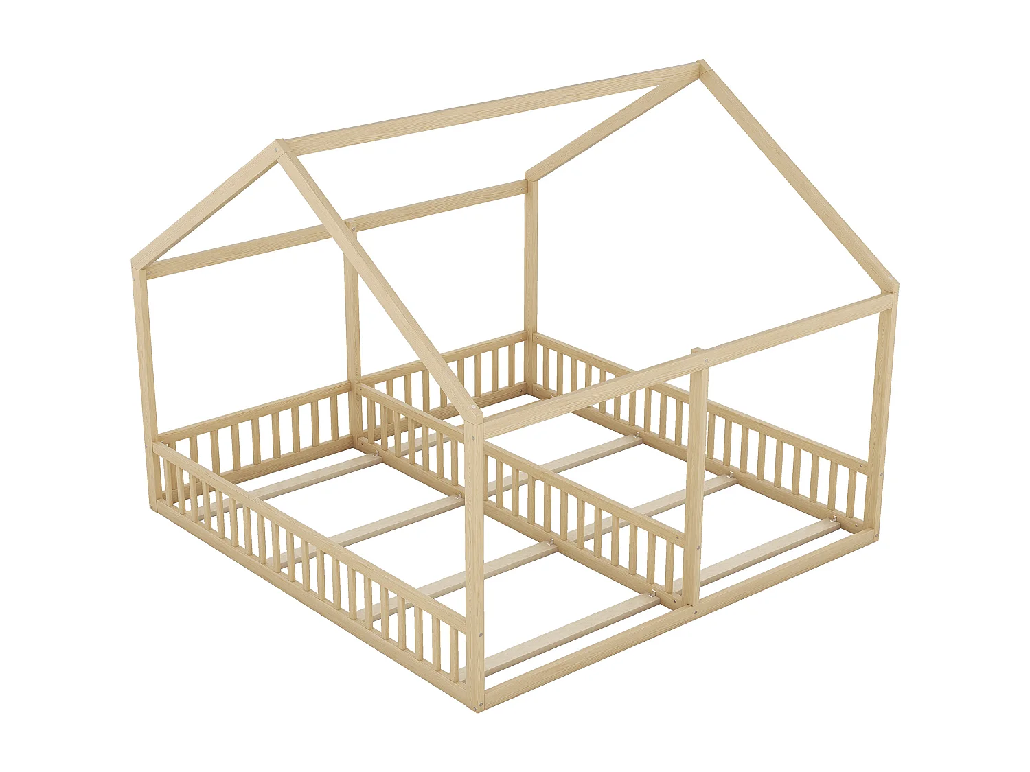 Kinderbed 90x200 cm, 2-in-1 huisbed, grenen, grijs (204x187x168 cm)