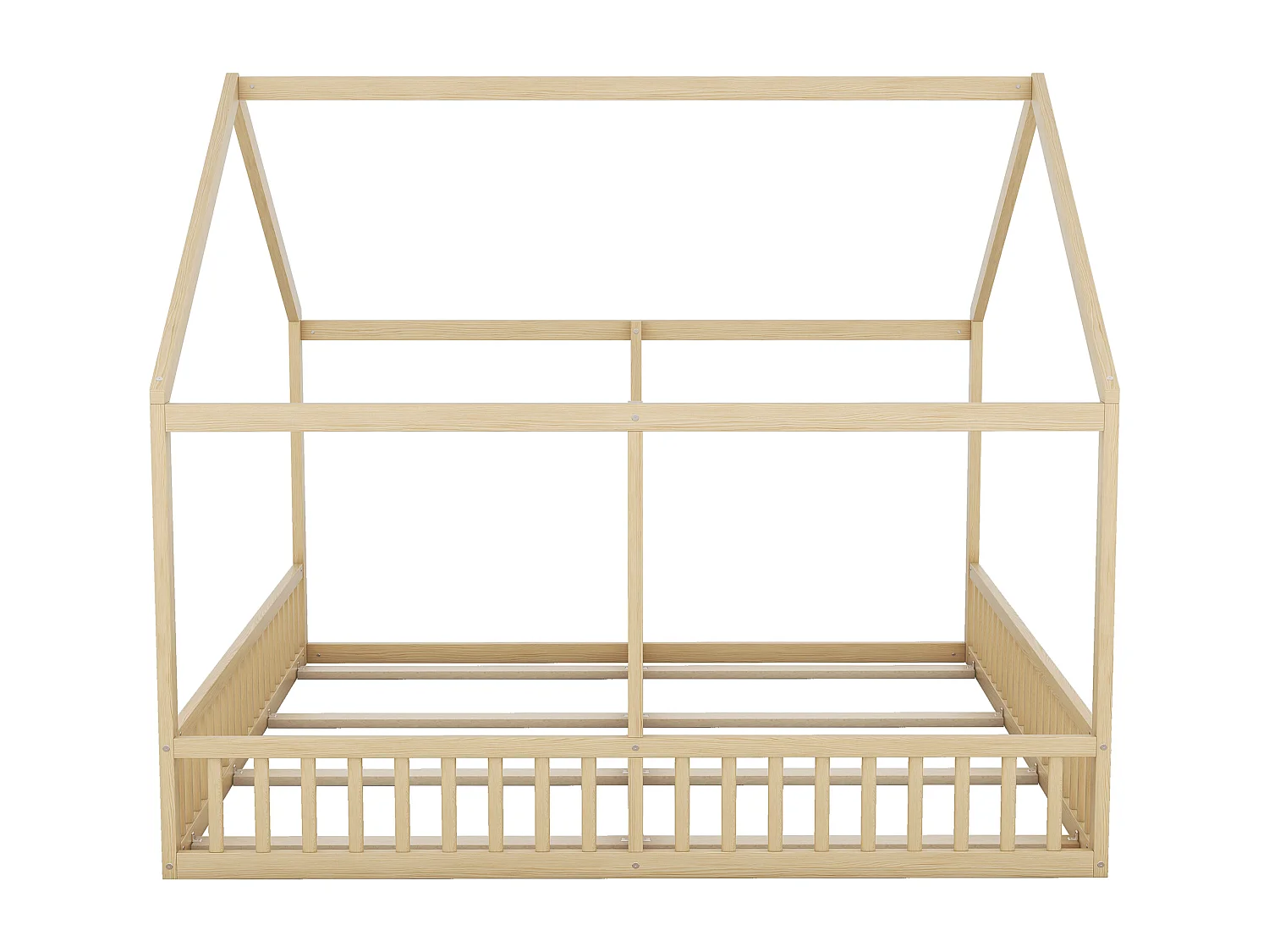 Kinderbed 90x200 cm, 2-in-1 huisbed, grenen, grijs (204x187x168 cm)