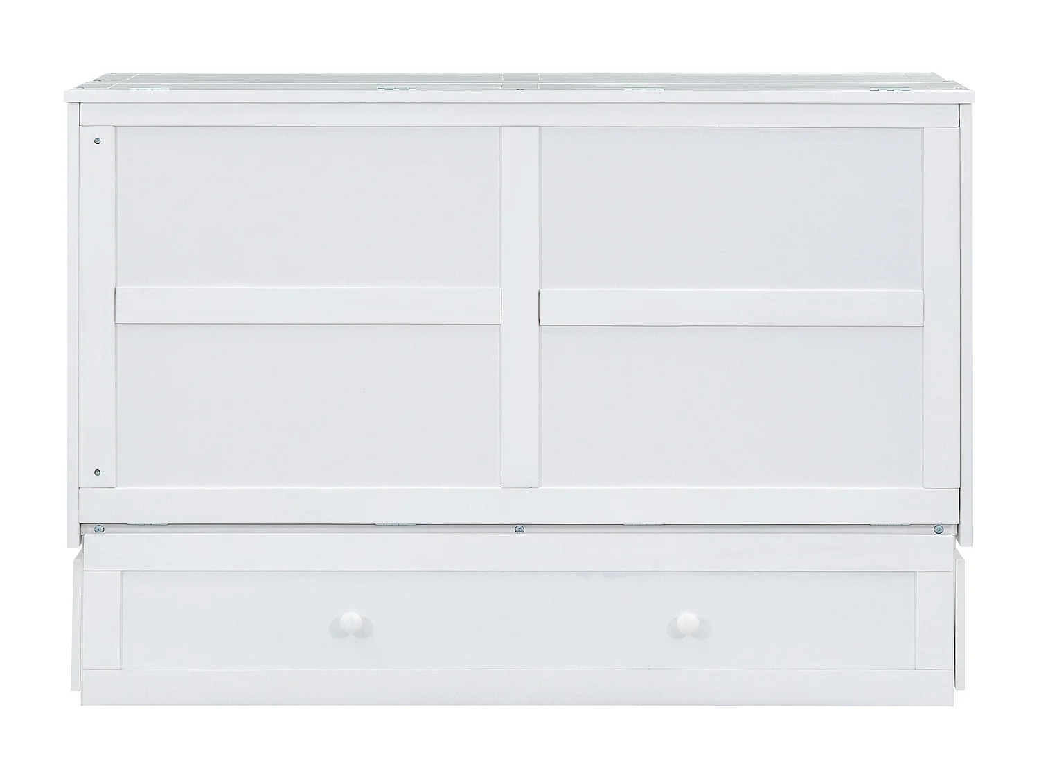 Lit escamotable 140x200 cm avec tiroirs et étagère latérale, plateforme convertible, Bois, Blanc (208.9x145.6x16.3 cm)