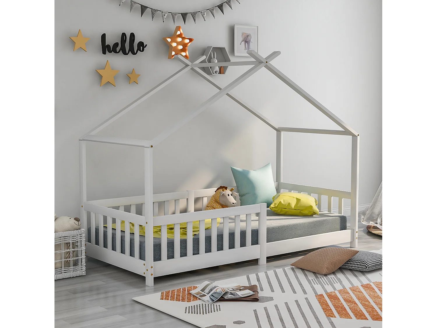 Kinderbed met veiligheidsrails, massief hout, wit (90x200 cm)