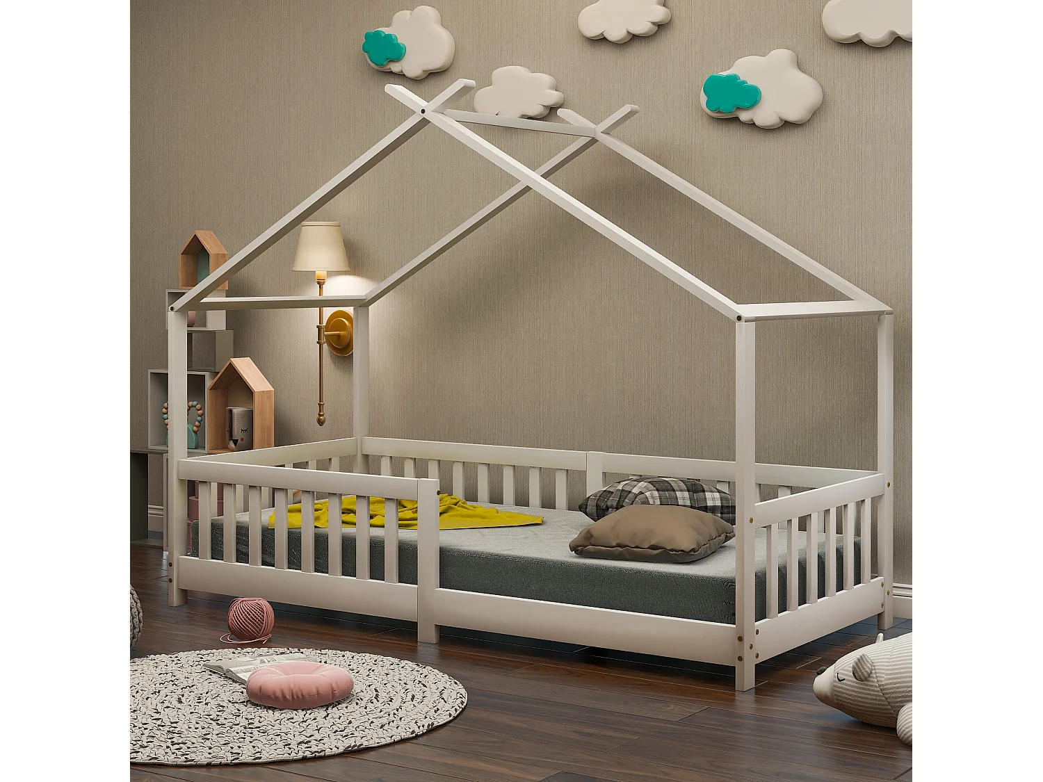 Kinderbed met veiligheidsrails, massief hout, wit (90x200 cm)