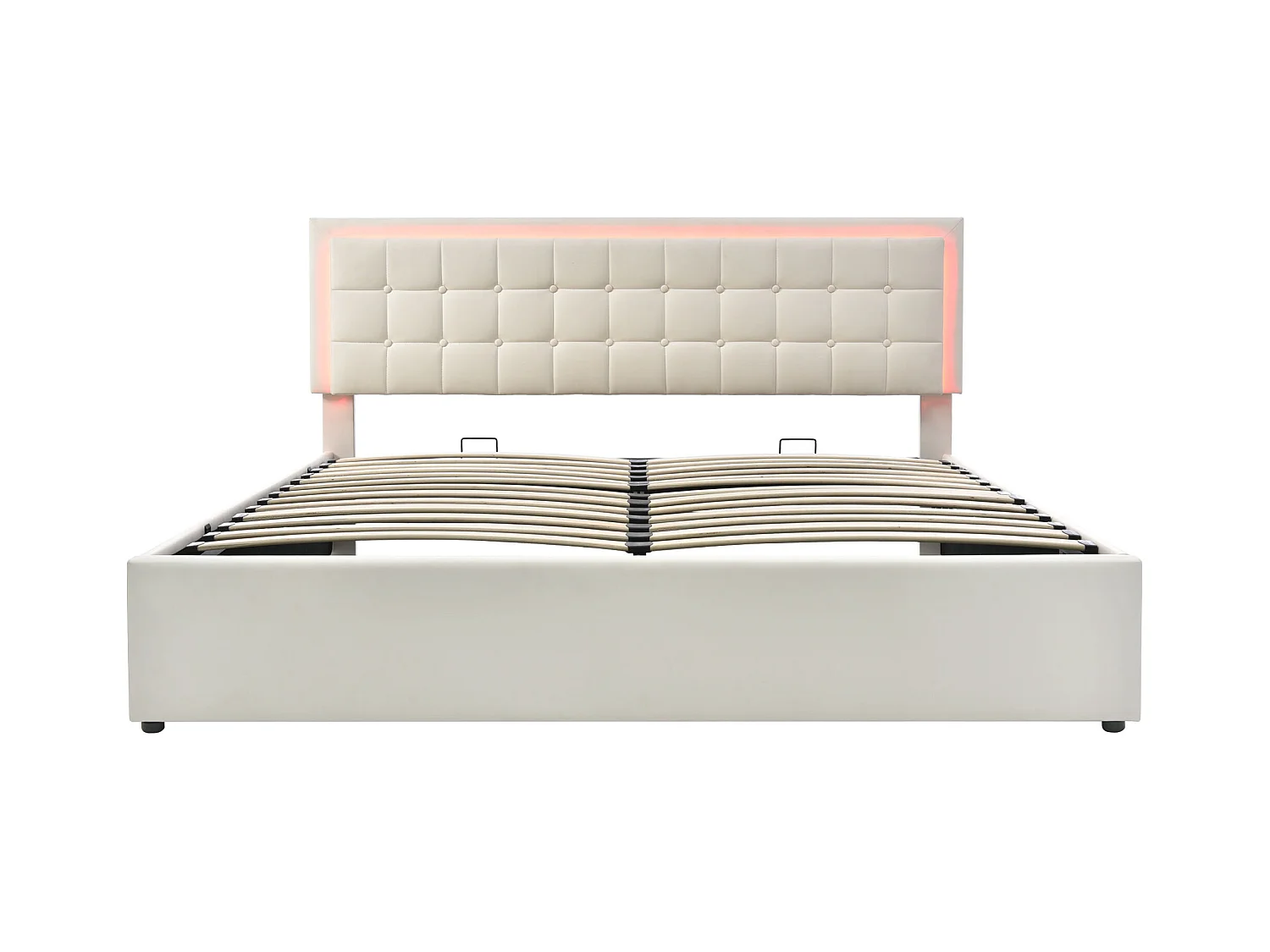 Tweepersoonsbed met opberghoofdeinde, LED-verlichting en USB-aansluiting, PU-houten frame, grijs (140x200 cm) (afmetingen: 214x149x107 cm)