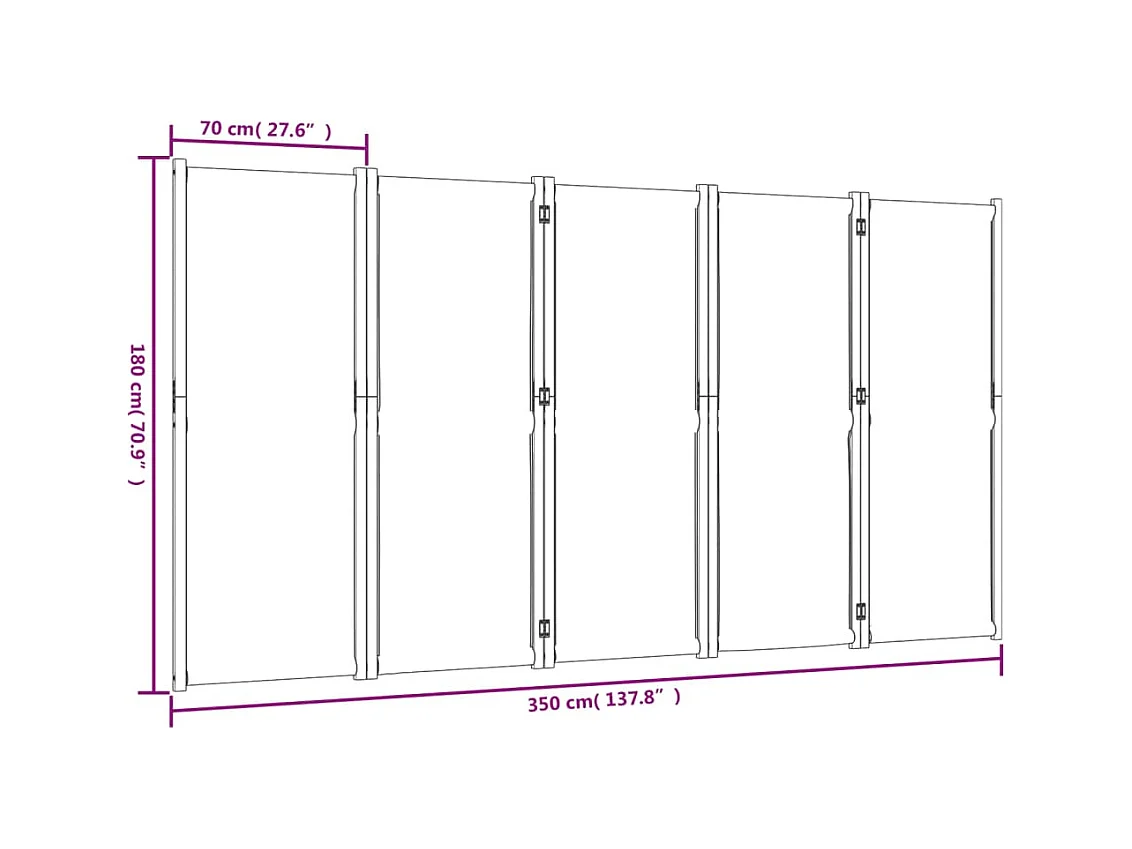 Mampara divisoria de 5 paneles azul oscuro 350x180 cm