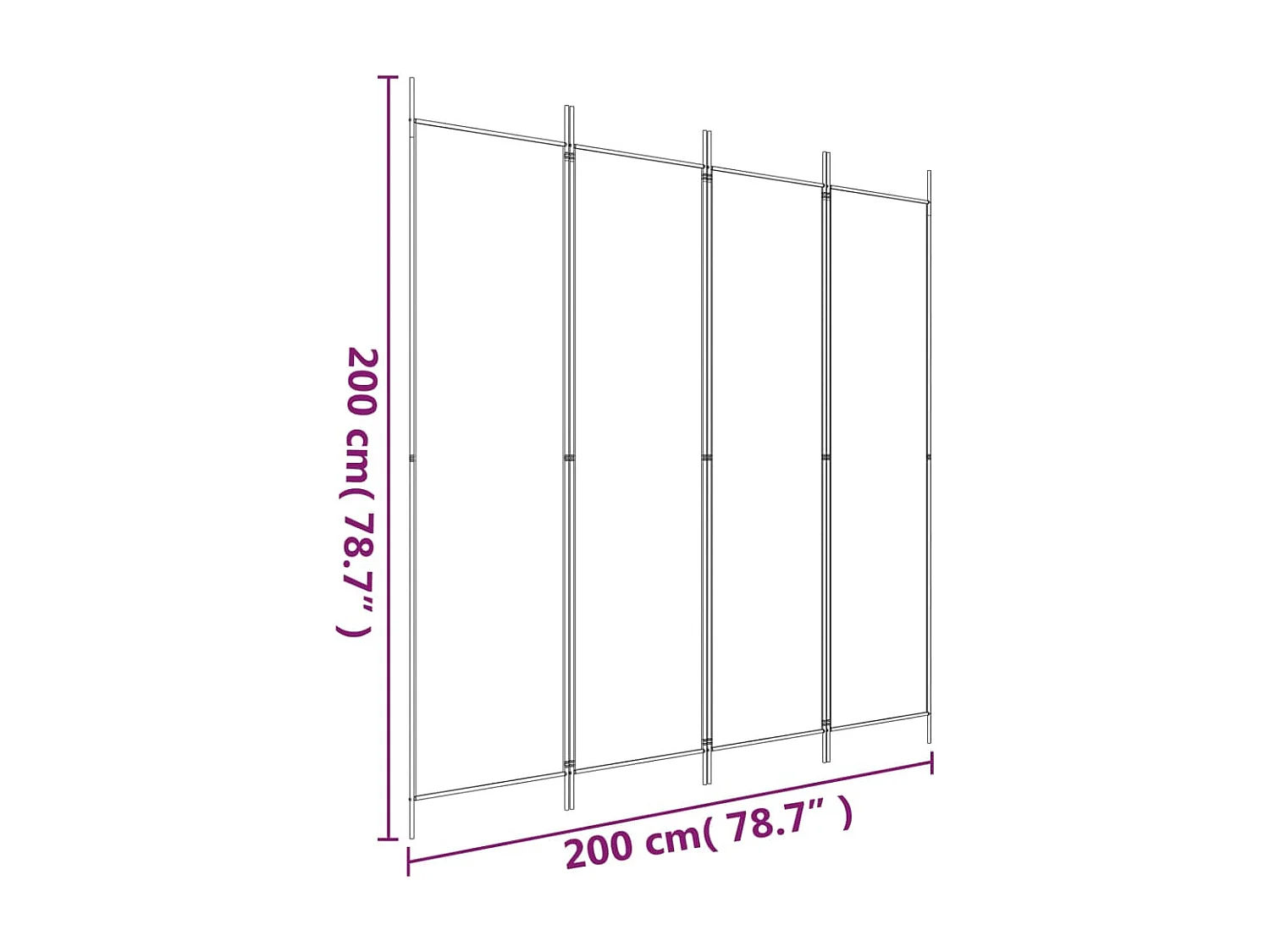 Parete divisoria a 4 pannelli Bianco 200x200 cm Tessuto