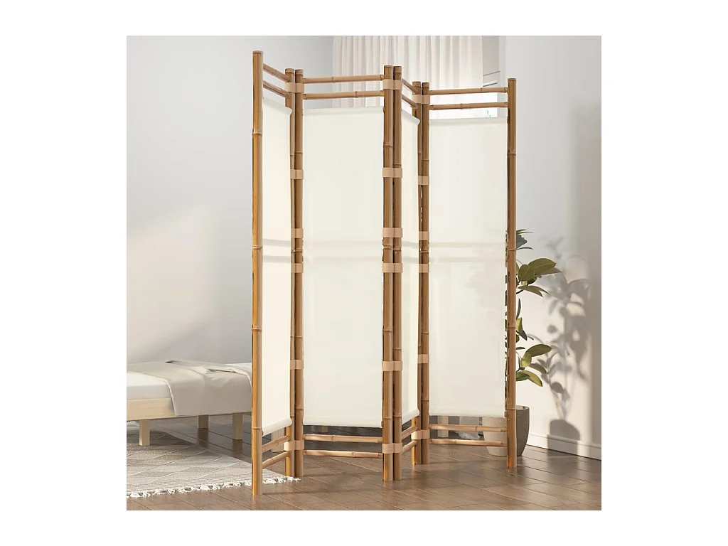 Parete divisoria pieghevole 4 pannelli 160 cm Bambù e tela
