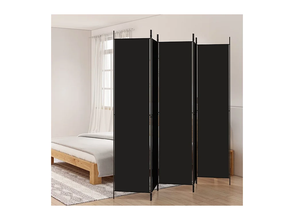 Parete divisoria a 5 pannelli Tessuto Nero 250x220 cm