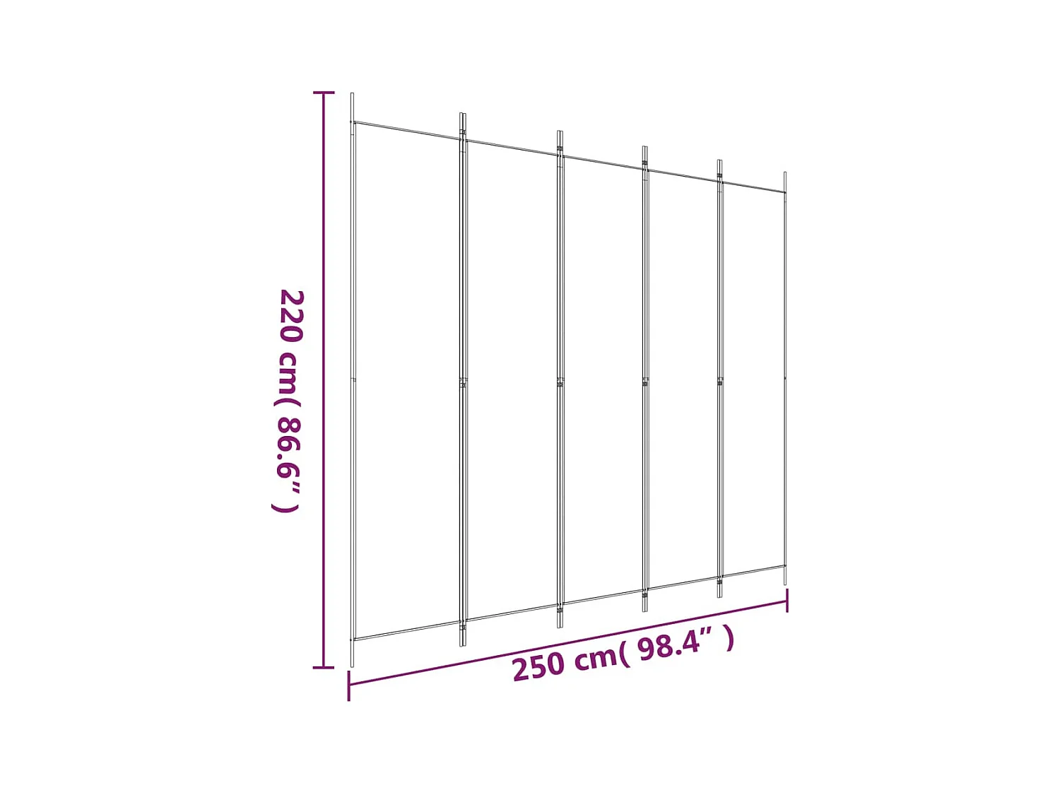 Parete divisoria a 5 pannelli Tessuto Nero 250x220 cm