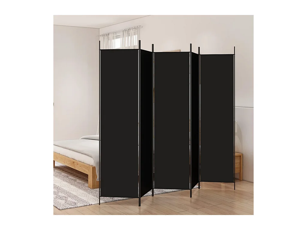 Cloison de séparation 5 panneaux Noir 250x200 cm Tissu