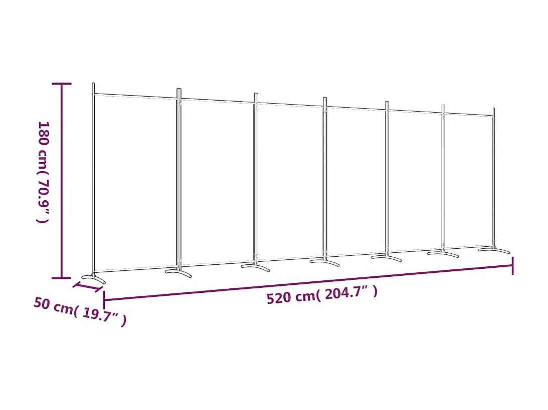 6-delige scheidingswand Antraciet 520x180 cm Stof