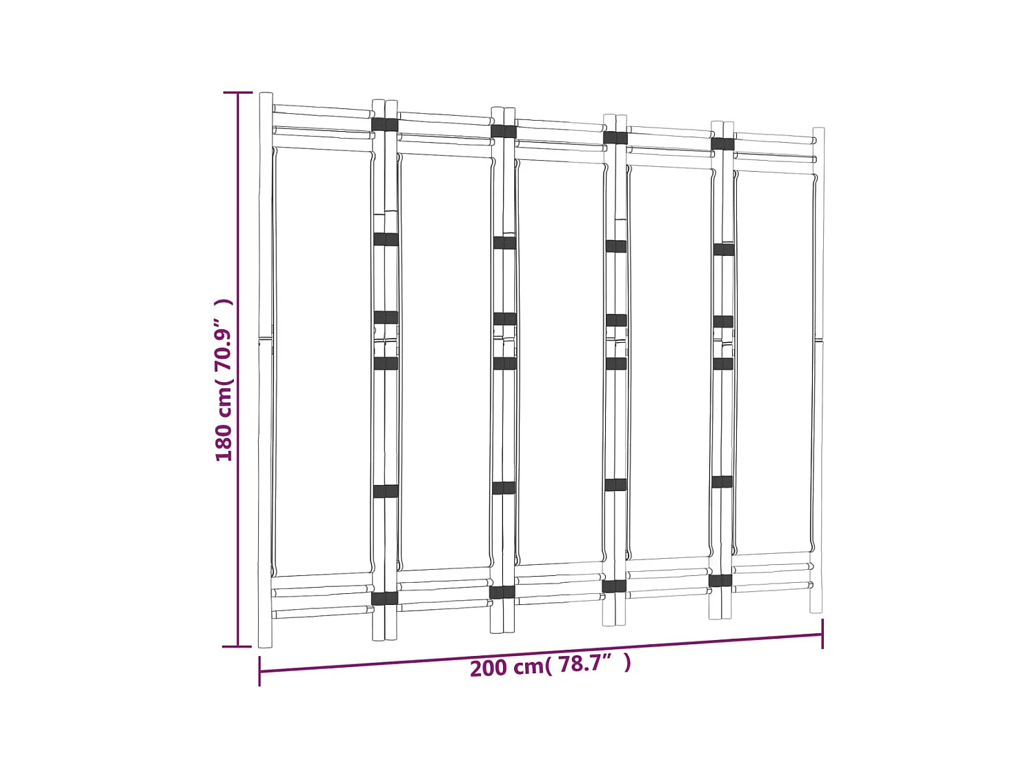 Cloison de séparation pliante 5 panneaux 200 cm Bambou et toile