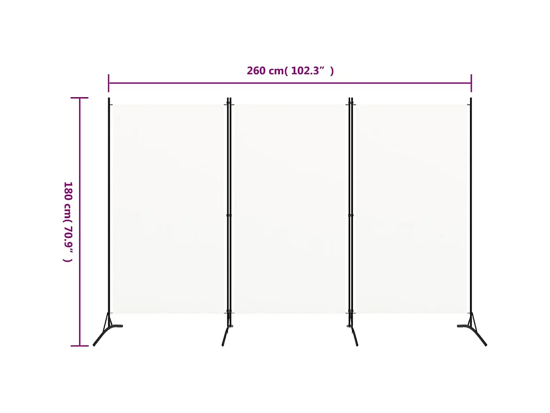 Parete divisoria a 3 pannelli Bianco 260x180 cm Tessuto