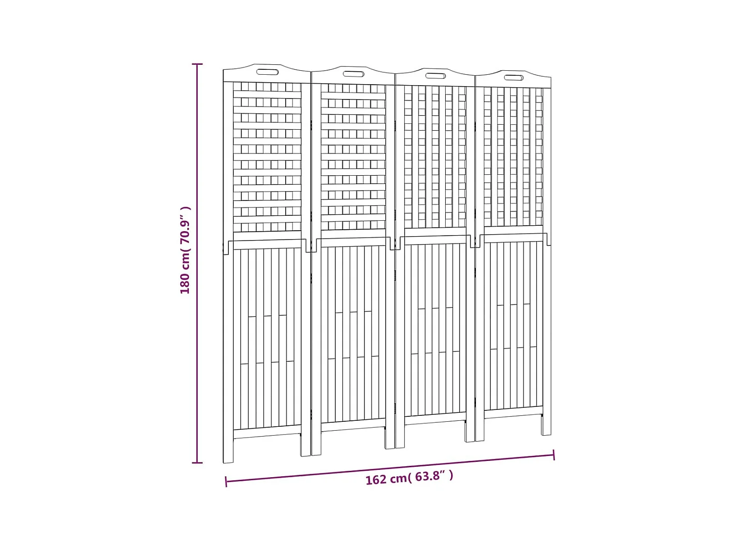 Parete divisoria a 4 pannelli 162x2x180 cm Legno di acacia