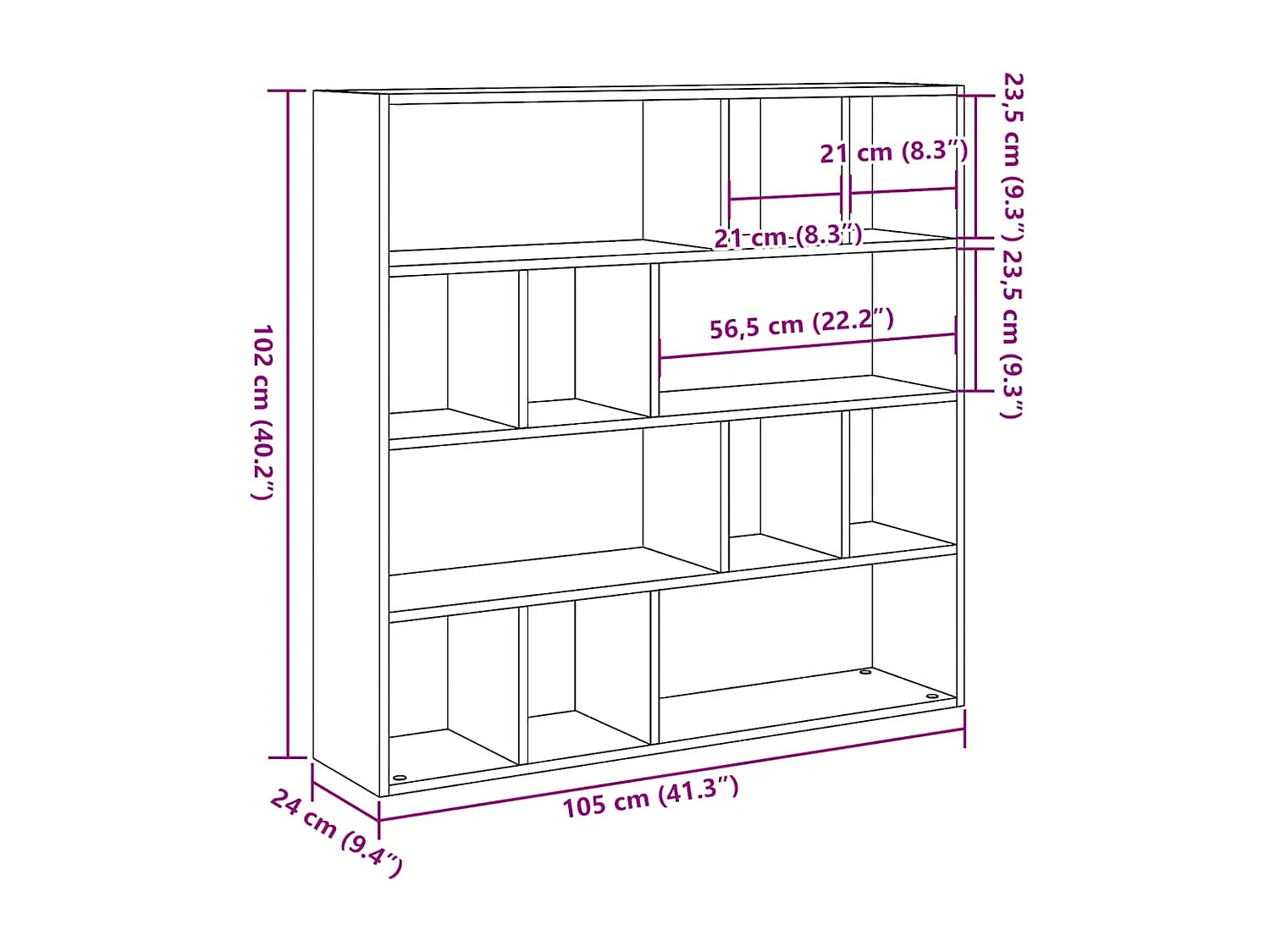Boekenkast/kamerverdeler handgemaakt eikenhout 105x24x102 cm