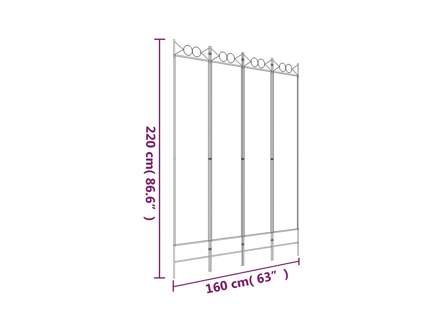 4-delige scheidingswand Wit 160x220 cm Stof