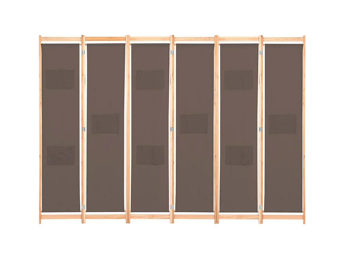 6-teilige Trennwand Braun 240 x 170 x 4 cm Stoff