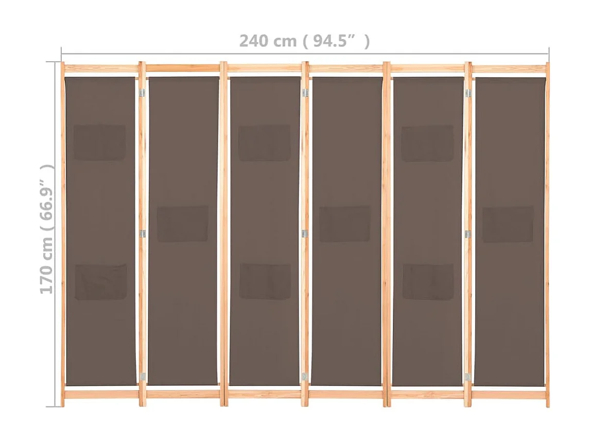 6-teilige Trennwand Braun 240 x 170 x 4 cm Stoff