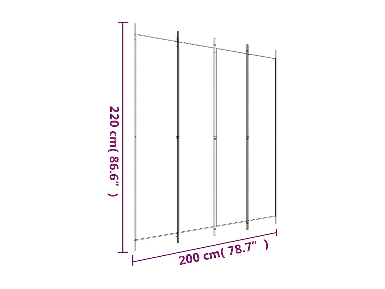 Mampara divisoria de 4 paneles Tela Negra 200x220 cm
