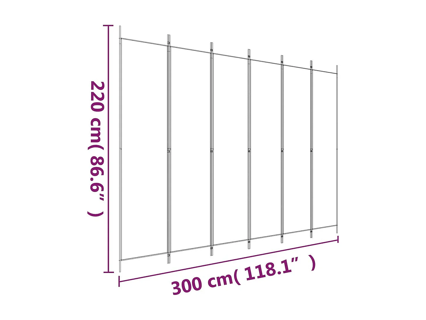 6-delige scheidingswand Zwart 300x220 cm Stof
