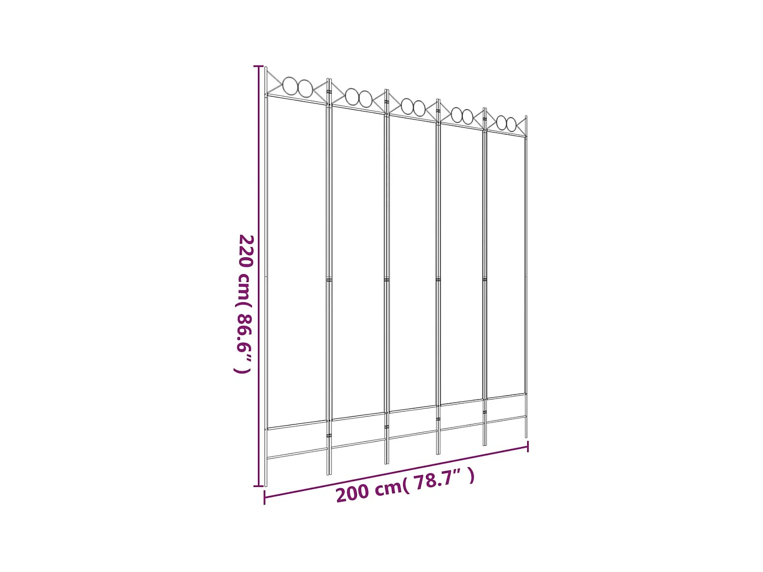 Cloison de séparation 5 panneaux Blanc 200x220 cm Tissu