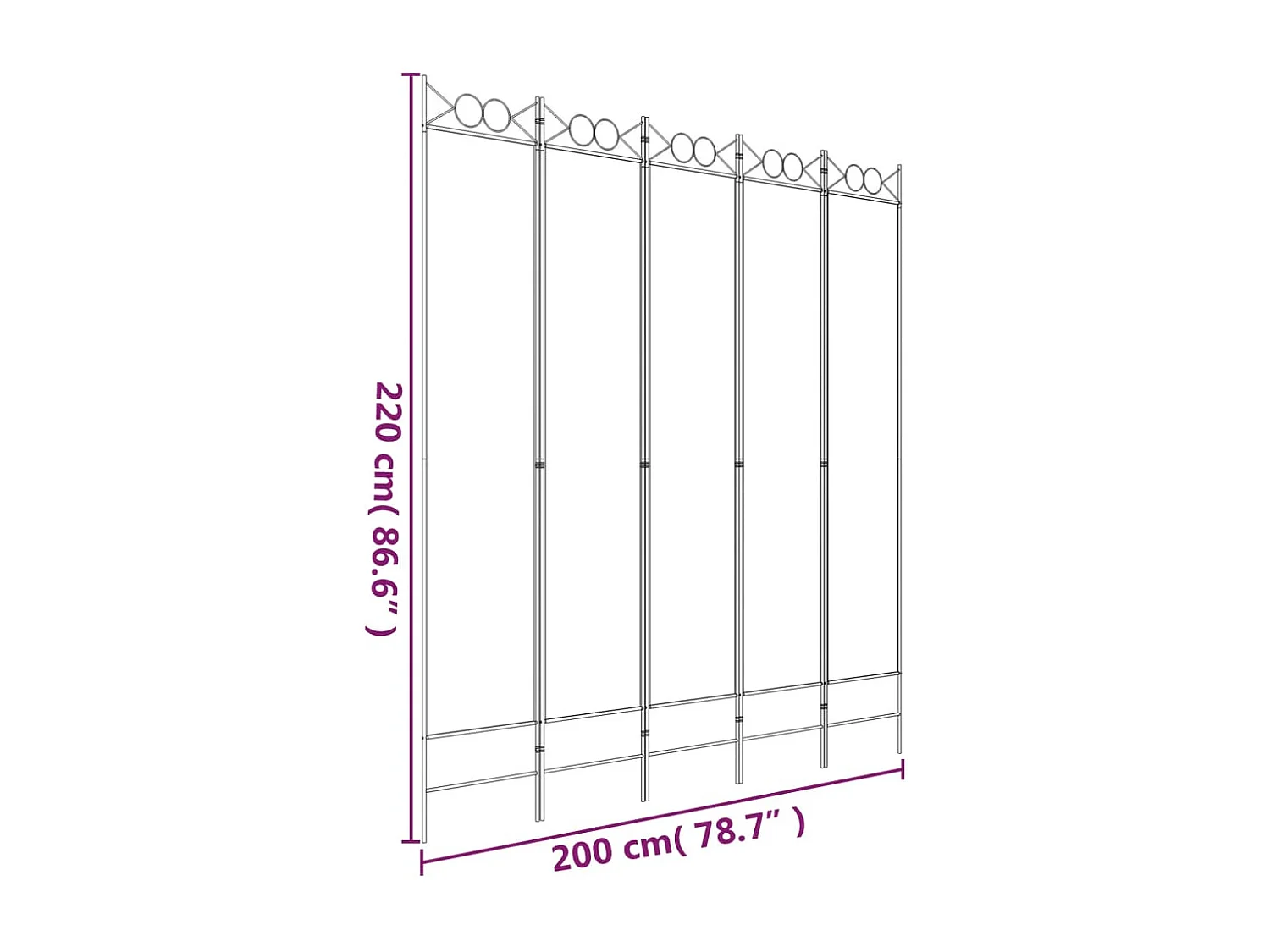 Parete divisoria a 5 pannelli Bianco 200x220 cm Tessuto
