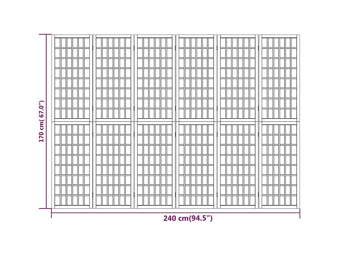 Parete divisoria pieghevole 6 pannelli 240x170 cm
